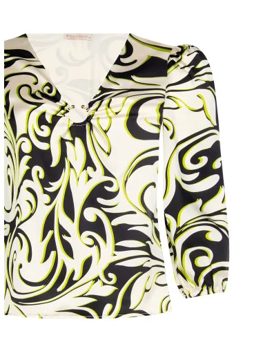 Printed Satin Curvy Blouse With Metal Ring On Neckline Rinascimento Curvy