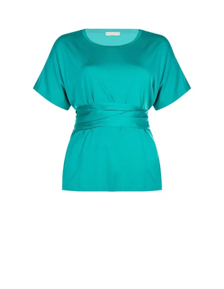 Rinascimento Curvy Over T-Shirt With Long Satin Corset Effect T-Shirt