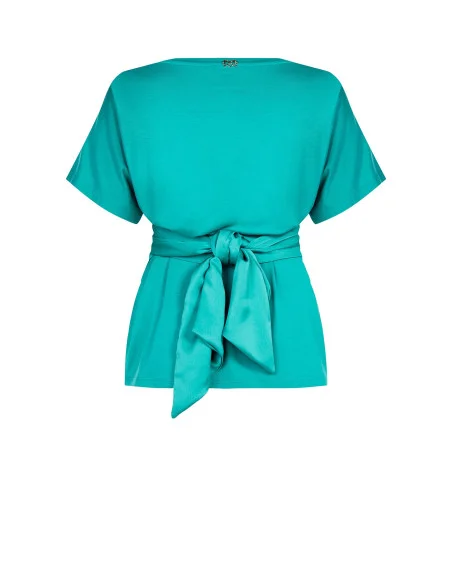 Rinascimento Curvy Over T-Shirt With Long Satin Corset Effect T-Shirt