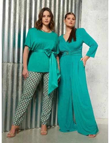Rinascimento Curvy Over T-Shirt With Long Satin Corset Effect T-Shirt