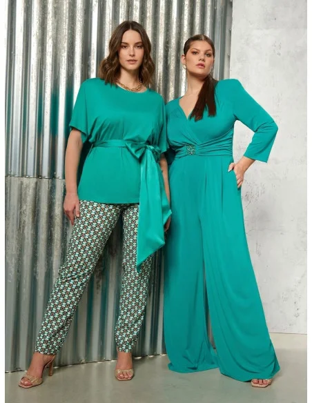 Rinascimento Curvy Over T-Shirt With Long Satin Corset Effect T-Shirt