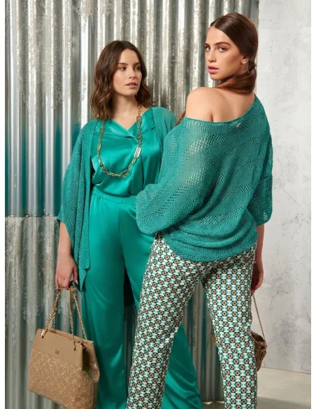 Pantalone Curvy In Raso Davanti E Viscosa Dietro Rinascimento Curvy