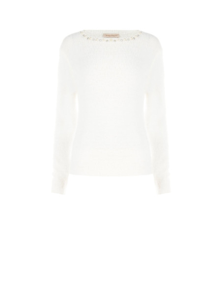 Pull fluffy à col rond avec perles et strass Rinascimento