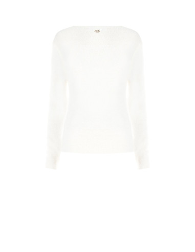 Pull fluffy à col rond avec perles et strass Rinascimento