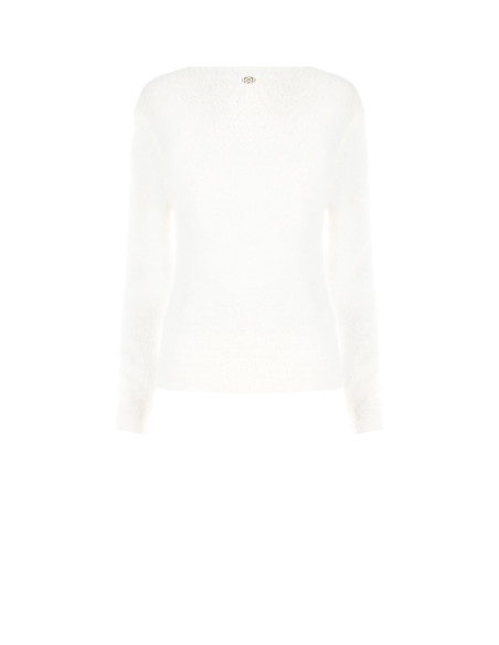 Pull fluffy à col rond avec perles et strass Rinascimento