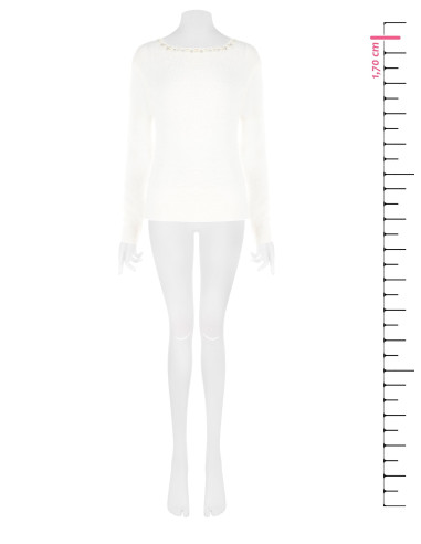 Maglione Fluffy Con Perle E Strass Al Girocollo Rinascimento