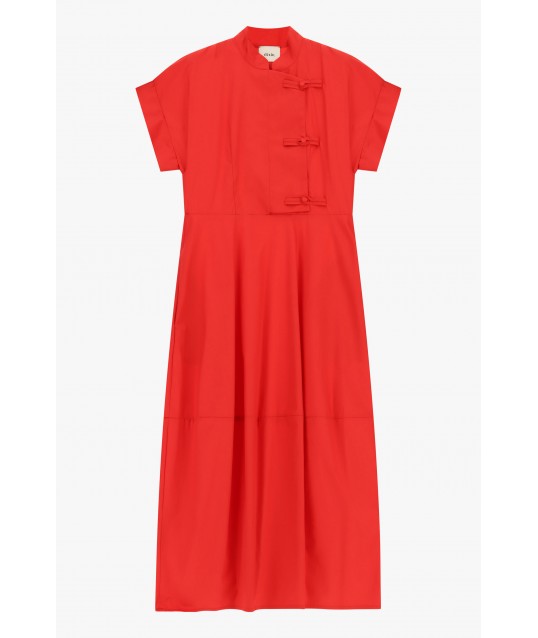 Robe longue à manches courtes et fermeture par nœud de Dixie