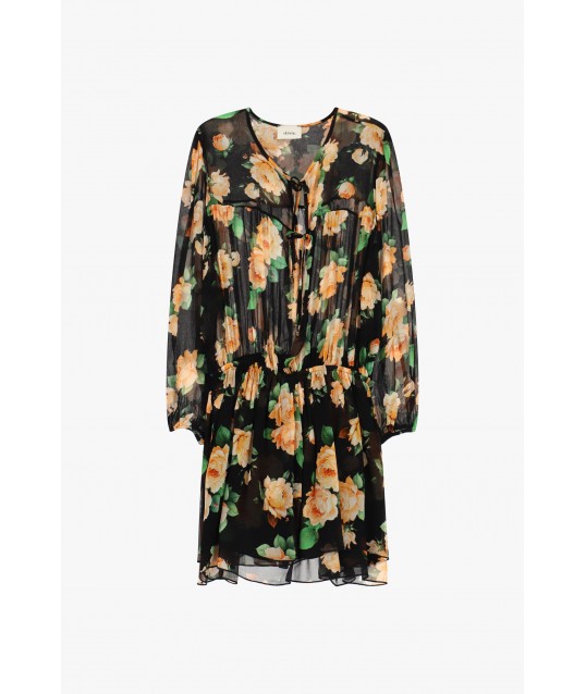Robe courte bouclée à imprimé floral avec nœuds de cravate Dixie