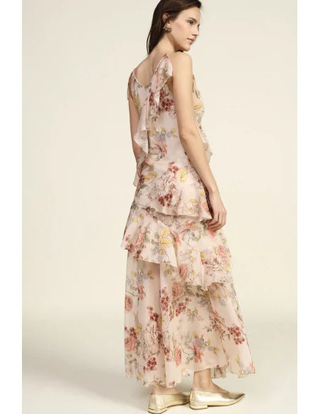 Long Floral Dress With Ruffles And Thin Straps Dixie