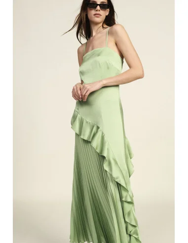 Robe longue plissée à fines bretelles Dixie