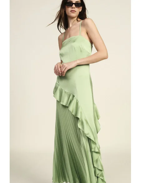 Robe longue plissée à fines bretelles Dixie