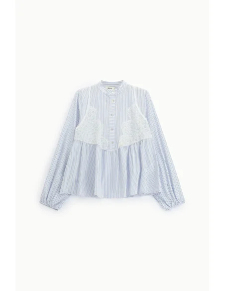 Camicia A Righe Con Inserto In Pizzo E Maniche Ampie Dixie