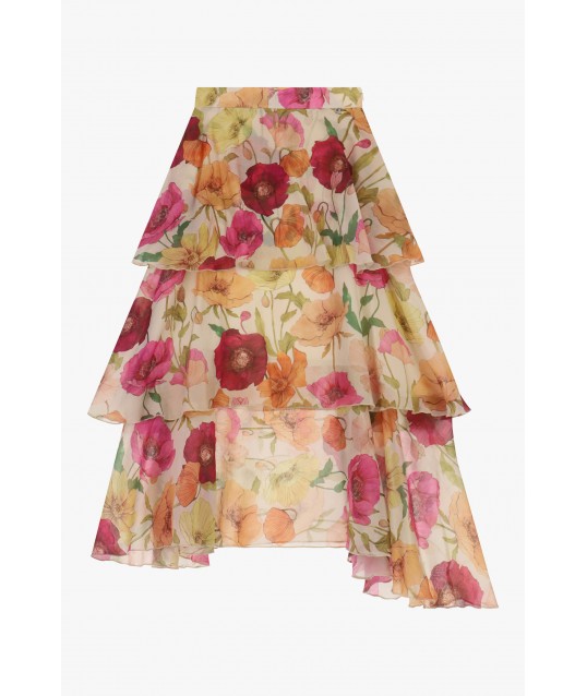 Long Flounced Skirt With Asymmetrical Floral Print Dixie