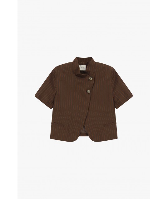 Short Striped Blazer With Short Sleeves And Asymmetrical Buttons Dixie