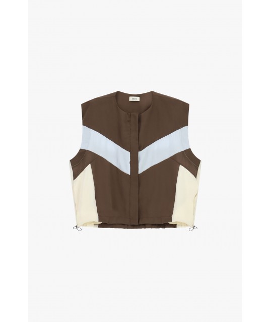 Short Vest With Block Pattern And Drawstring Dixie