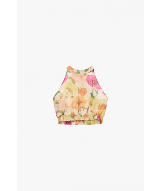 Top court avec imprimé floral et bordure Dixie