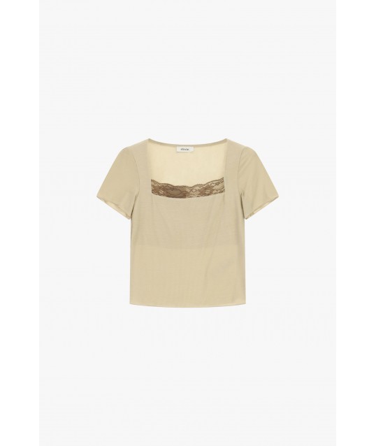 Dixie Square Neck Short Sleeve Top And Lace Insert