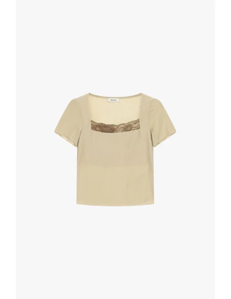 Dixie Square Neck Short Sleeve Top And Lace Insert