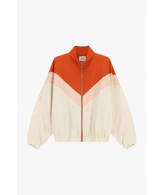 Bomber jacket with zip and Dixie colour block pattern