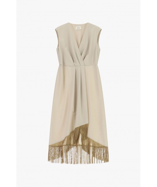 Robe midi sans manches à franges asymétriques Dixie