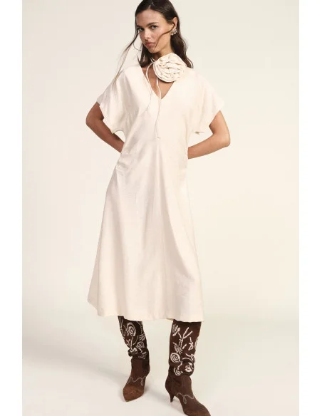 Midi Dress with Side Draping and V-Neck Dixie
