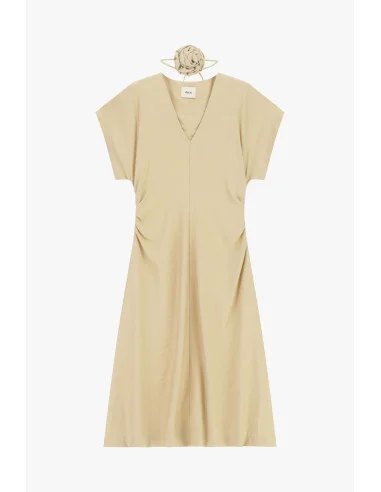 Midi Dress with Side Draping and V-Neck Dixie
