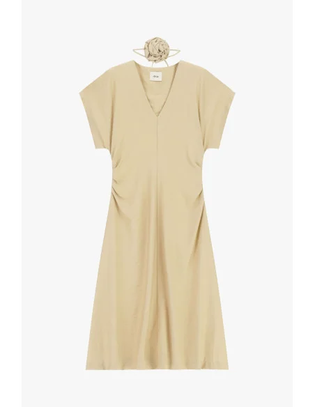 Midi Dress with Side Draping and V-Neck Dixie