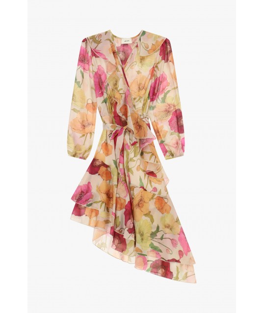 Short Cross-over Dress With Floral Print Flounced Dixie