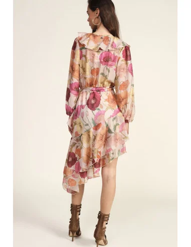 Short Wrap Dress with Floral Print and Ruffles Dixie