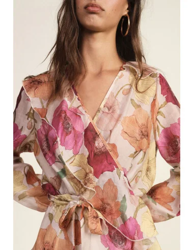 Short Wrap Dress with Floral Print and Ruffles Dixie