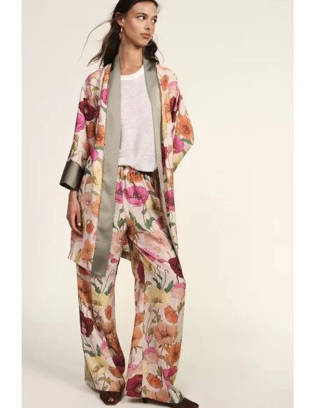 Palazzo Trousers with Floral Print and Contrasting Inserts Dixie