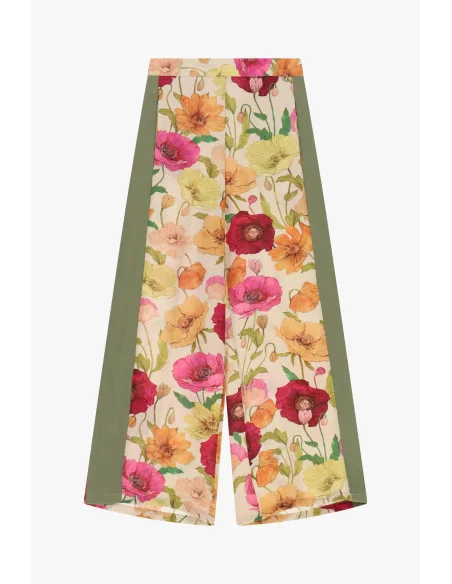 Palazzo Trousers with Floral Print and Contrasting Inserts Dixie