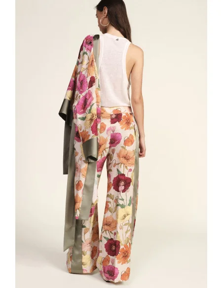 Palazzo Trousers with Floral Print and Contrasting Inserts Dixie