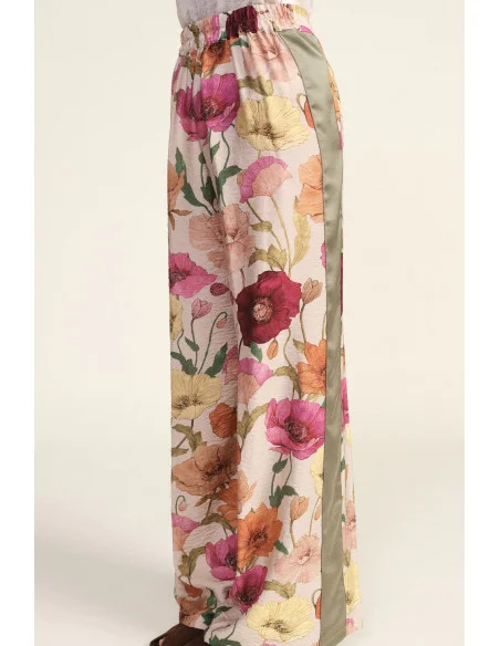 Palazzo Trousers with Floral Print and Contrasting Inserts Dixie