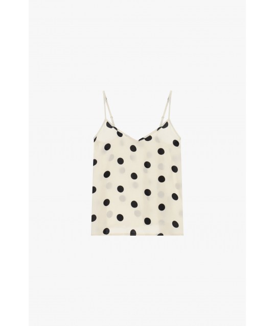 Polka Dot Top With Thin Straps And A Dixie V-Neckline