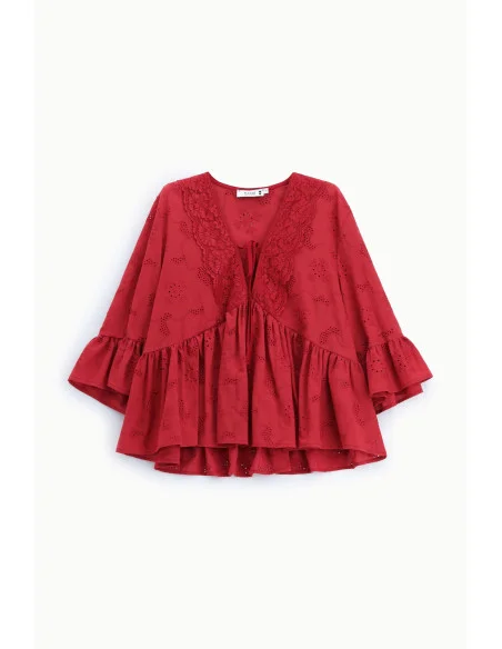 Blusa Ampia Con Maniche A Volant E Nodo Frontale Please