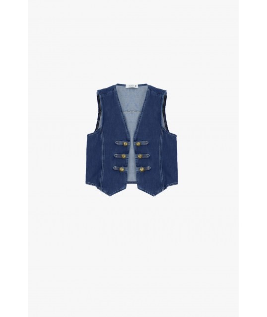 Gilet Senza Maniche In Denim Con Alamari Please