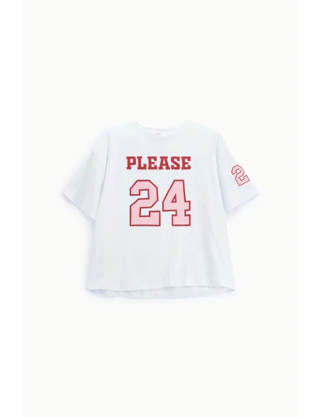 Oversized T-Shirt with Front Print and Please Sleeve
