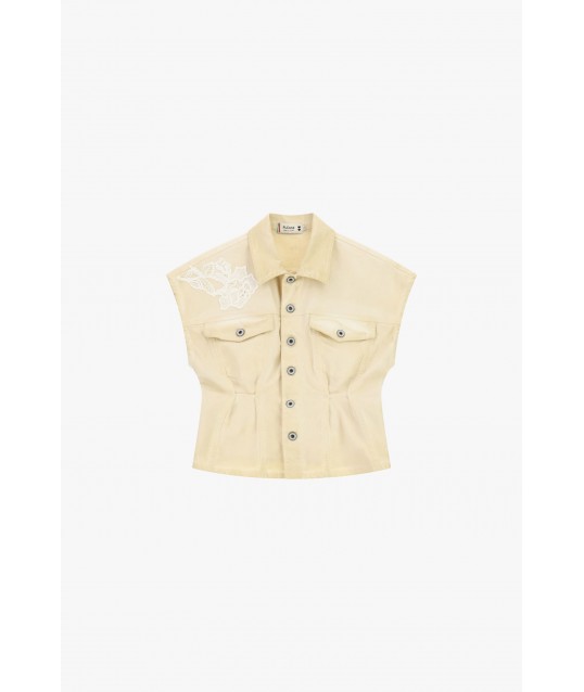Denim Jacket Corta Con Spalle Ampie E Dettagli Ricamati Please