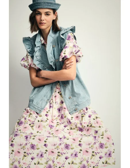 Long Dress with Floral Print and Belt Please