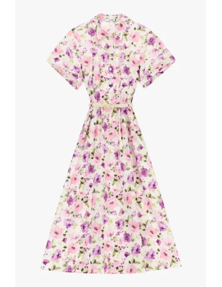 Vestito Lungo Con Stampa Floreale E Cintura Please