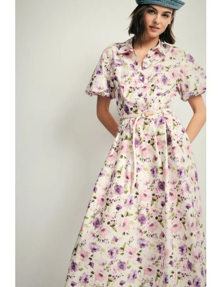 Robe longue à imprimé floral avec ceinture Please