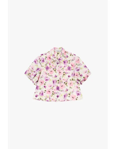 Cropped Floral Blouse With Short Sleeves Please