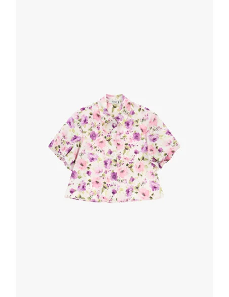 Camicia Cropped A Fiori Con Maniche Corte Please