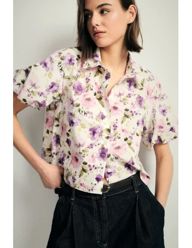 Camicia Cropped A Fiori Con Maniche Corte Please
