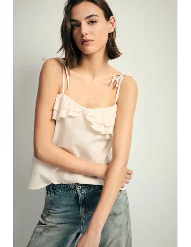 Top With Thin Straps And Front Ruffles Please
