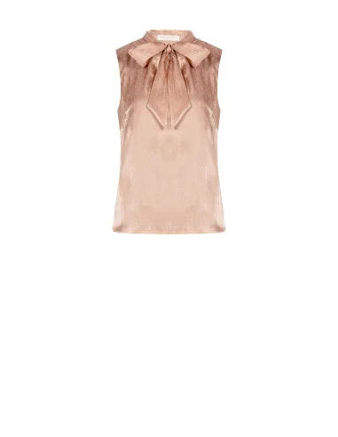 Blusa Sfiancata Ampia In Raso Laminato Con Strass Rinascimento