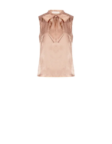 Rinascimento Rhinestone Laminated Satin Wide Blouse