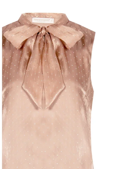 Blusa Sfiancata Ampia In Raso Laminato Con Strass Rinascimento