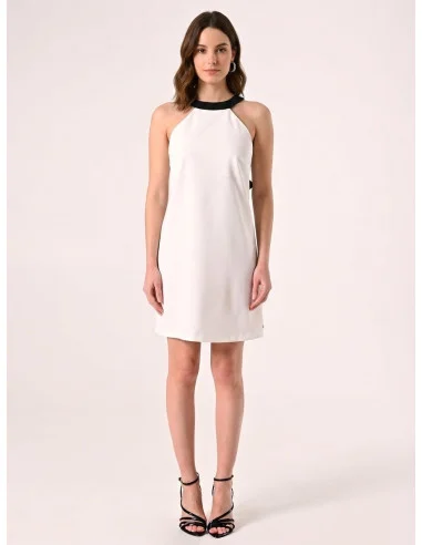 Short Two-Tone Technical Fabric Dress with Bow at the Back Rinascimento